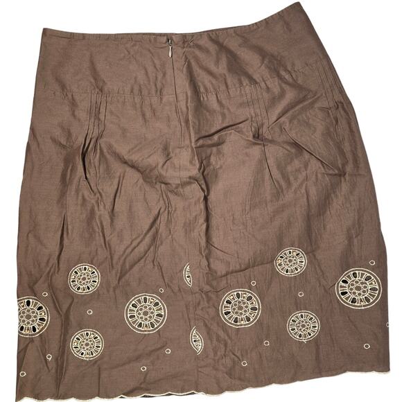 Ann Taylor Loft Cotton‎ Metallic Skirt Brown Embroidered Beaded Scalloped Hem 8 - Picture 2 of 10